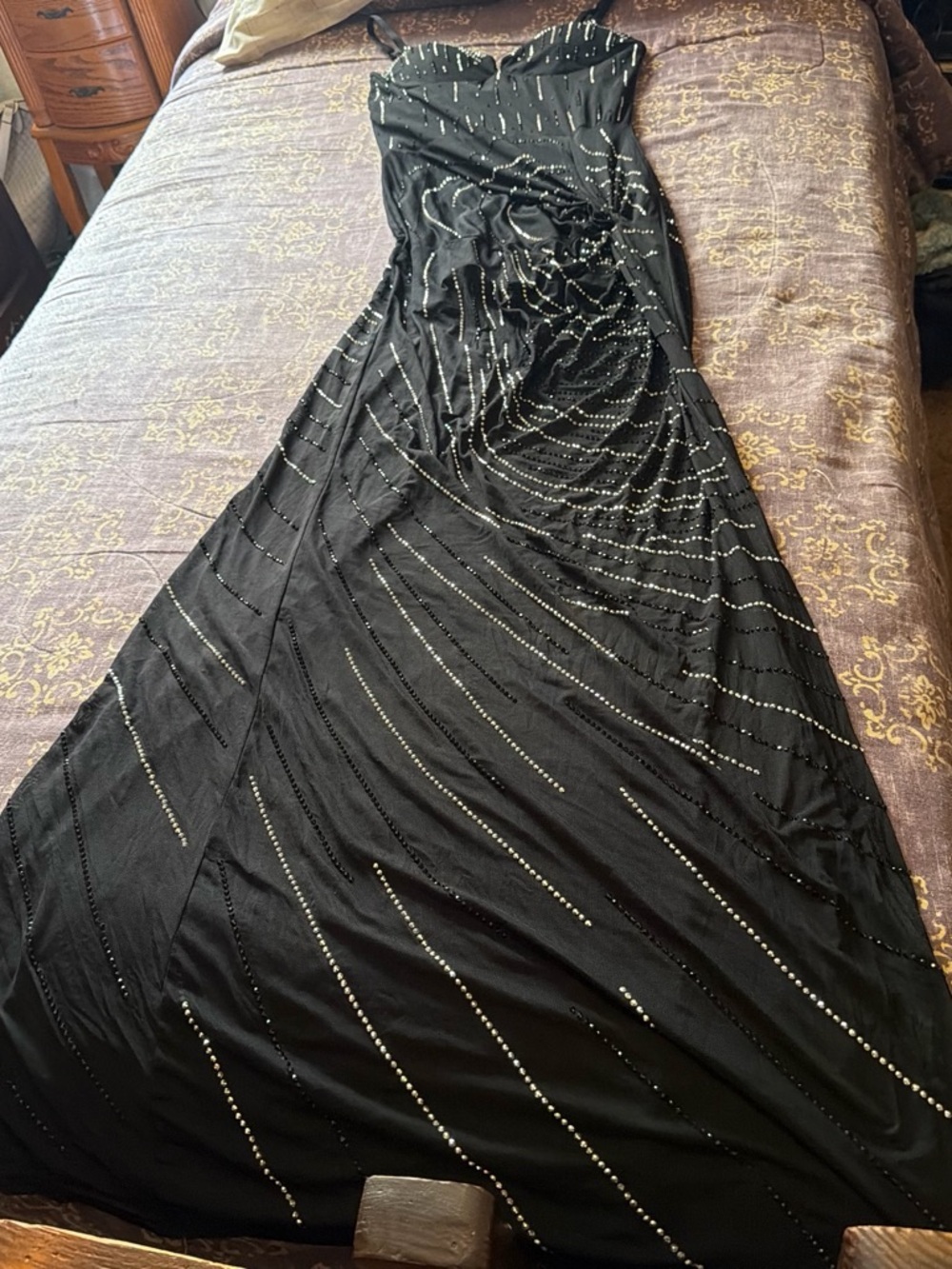 Vintage Generation K Black Beaded Spaghetti Strap Maxi Dress Size Small